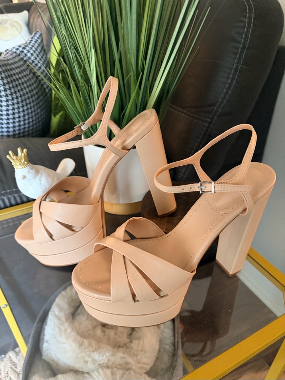 SCHUTZ Blush Nude Platform Sandal with Ankle Strap